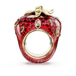 Idyllia motif ring Mixed cuts, Strawberry, Red, Gold-tone plated